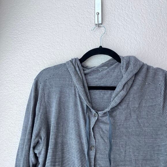 Eileen Fisher Linen Hoodie Striped Button Down Long Sleeve Lightweight - Picture 3 of 7
